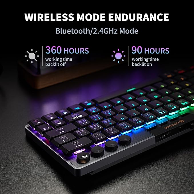 Hexgears A1 Low Profile Wireless Mechanical Keyboard - 60% Compact TKL Bluetooth 5.0/2.4GHz/Wired USB C Hot Swappable Linear Switch RGB Backlit Mini Portable Gaming Keyboard Aluminum for PC/MAC
