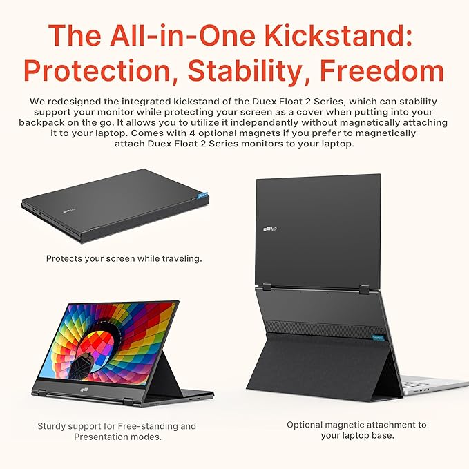 Portable Monitor - Mobile Pixels Duex Float 2 Pro 16-inch 2.5K Laptop Monitors New Stacked Monitor for 15-16-inch Laptops. Built-in Dual Speakers USB C/HDMI Window/Mac/PC/Android Compatible