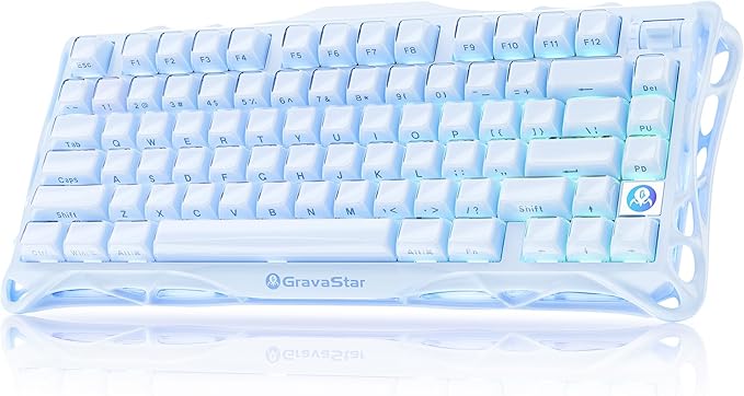GravaStar Mercury K1 75% Blue Gaming Keyboard Aluminum Alloy Mechanical Keyboard Gasket Hot-Swap Socket Linear Switches RGB Backlit Wireless Keyboard for Gaming Office and Gifts