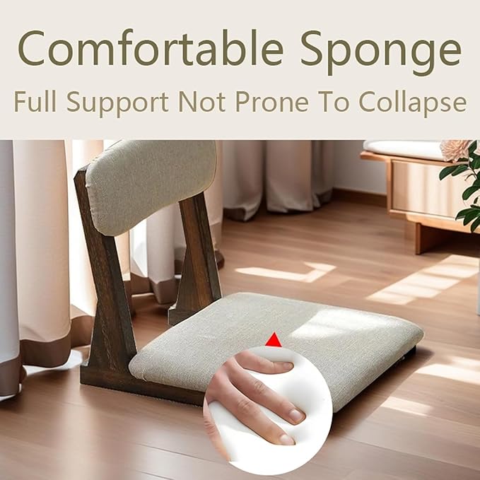 ELEFOCUS Floor SeatTatami Floor ChairPortable Padded Lounge ChairsFloors Meditation Chair with Back Support(Brown Cloth)
