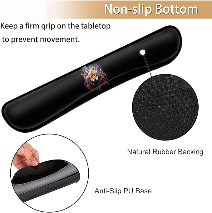 Ergonomic Gaming Mouse Pad Wrist Support and Memory Foam Keyboard Wrist Rest with Anti-Slip Base for Home Office Computer Desk Pad Gel Black Mouse Pad Easy Typing Cool Nebula Wolf Anime Desk Mat