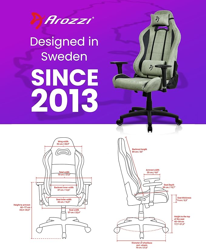 Arozzi Torretta Gaming Chair - Super Soft Ergonomic Gaming Chairs for Adults Adjustable Backrest with Neck &amp Lumbar Pillows - Swedish Design Home Office setup Professional Computer Chairs Forest