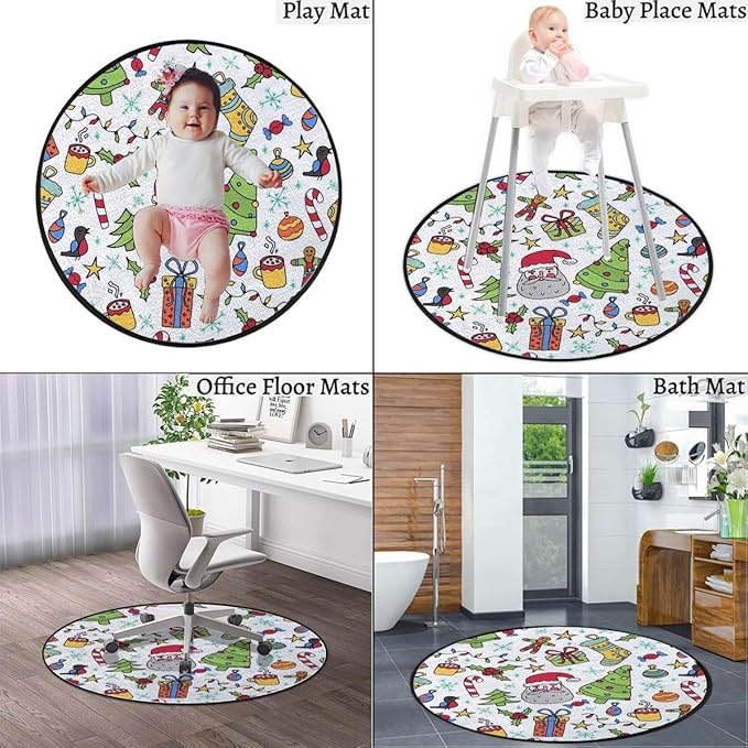 Red White Chair Mat for Hardwood Floor Anti-Slip Office Chair Mat for Carpet Desk Chair Mat for Office Gaming Room Home Decor Wreath Cane Snowman Patterns Diameter 43.3 in