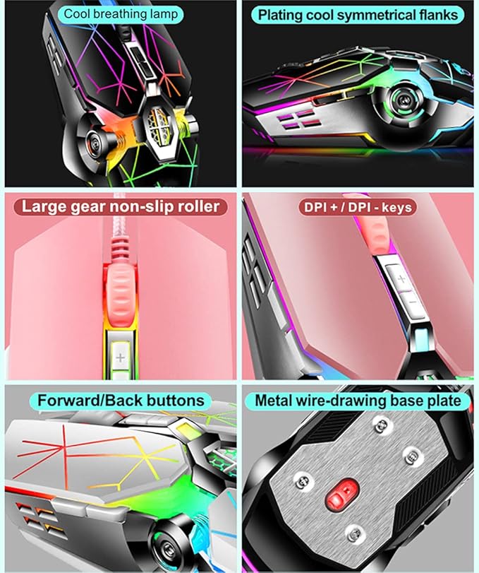 Mechanical Gaming Keyboard and Mouse Combo 87 Key Retro Punk Typewriter-StyleBlue Switch RGB Rainbow Backlit KeyboardCool Breathing Light Lightweight Gaming Mouse for Game and OfficePink