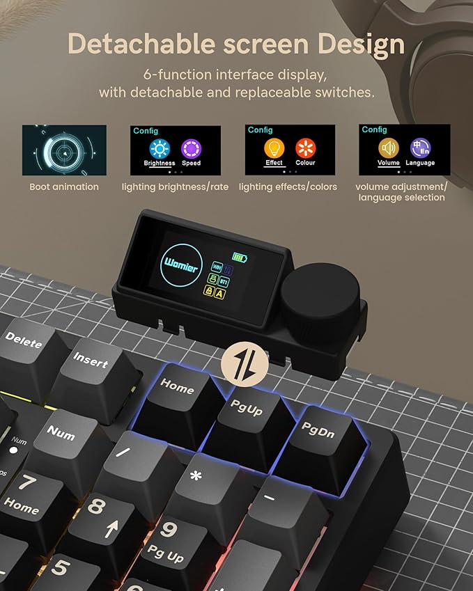 Keymatic M98 Wireless Mechanical Keyboard w/Screen &amp Knob 96% Gaming Keyboard BT/2.4G/USB-C Hot Swappable Custom Gaming Creamy Keyboardwith 8000mAh Battery
