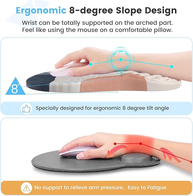 HAOCOO Ergonomic Mouse Pad with Wrist Rest and Keyboard Wrist Rest Set 3 PCS Computer Carpal Tunnel Mouse Pads for Desk with Coaster Memory Foam Mousepad Support for Office Women Boho Navy Pink