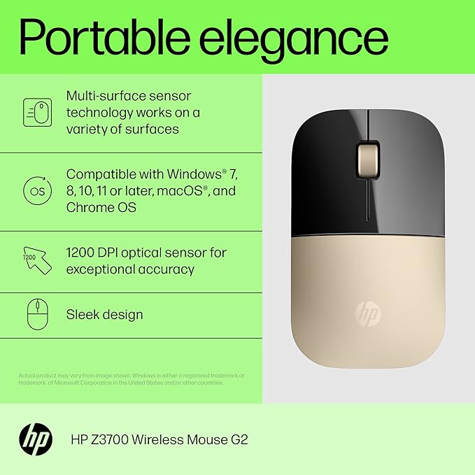 HP 2.4GHz Wireless USB Mouse Z3700 (Matte Gold/Glossy Black) Modern Gold (X7Q43AA#ABL)