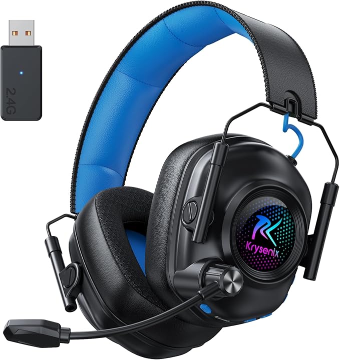Wireless Gaming Headset with Noise Canceling Microphone for PC PS5 PS4 Switch Mac 2.4 GHz Wireless &amp Bluetooth 5.4 Gaming Headphones Cool RGB Lighting 40Hr Battery 50mm Drivers(Black Blue)