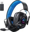 Wireless Gaming Headset with Noise Canceling Microphone for PC PS5 PS4 Switch Mac 2.4 GHz Wireless &amp Bluetooth 5.4 Gaming Headphones Cool RGB Lighting 40Hr Battery 50mm Drivers(Black Blue)