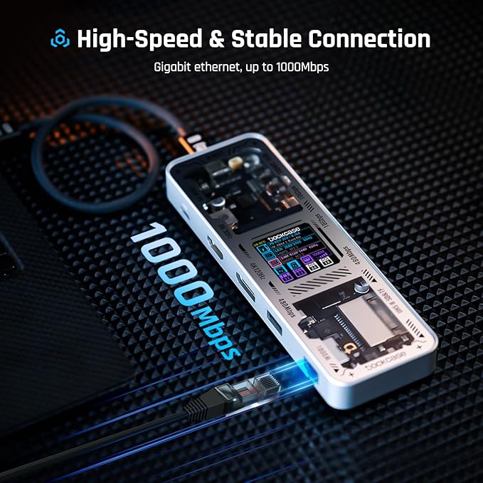 DOCKCASE Explorer Edition USB C Hub (10-in-1) with 4K@60Hz HDMI &amp DP Gigabit Ethernet1 USB-C and 3 USB-A Ports100W Power Delivery UHS-II TF/SD Card Slot for MacBook Air/ProXPSand More