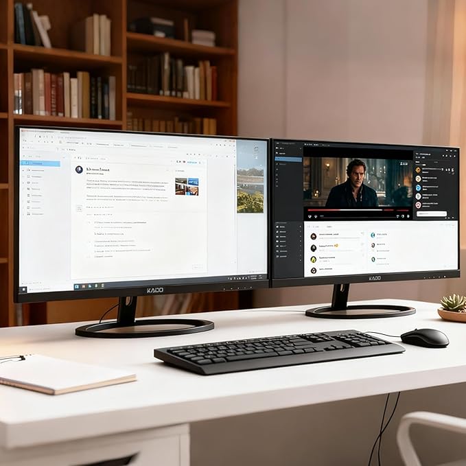 Kado Dual Monitor Setup - 2-Pack 27-inch 2560x1440 Quad HD Computer Monitor 75Hz VESA Mount Edgeless HDMI Office Gaming Hybrid Built-in Speakers