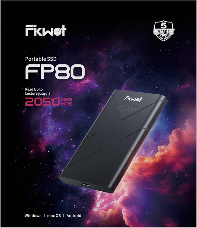 2TB External SSD Portable SSD Up to 2000MB/s USB 3.2 Gen2x2 External Solid State Drives Compatible with Smart TV PS5/PS4(Pro) iPhone 15/16 Xbox Mac &amp Windows and Other Devices(FP80)