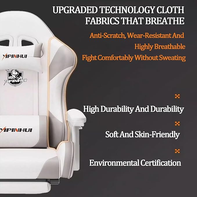 JSWHYBD Ergonomic Office Chair with Footrest Video Gaming Chairs for Adults 400lb High Back Reclining Computer Chair Big and Tall Pu Leather Adjustable Chair Havefootrest White