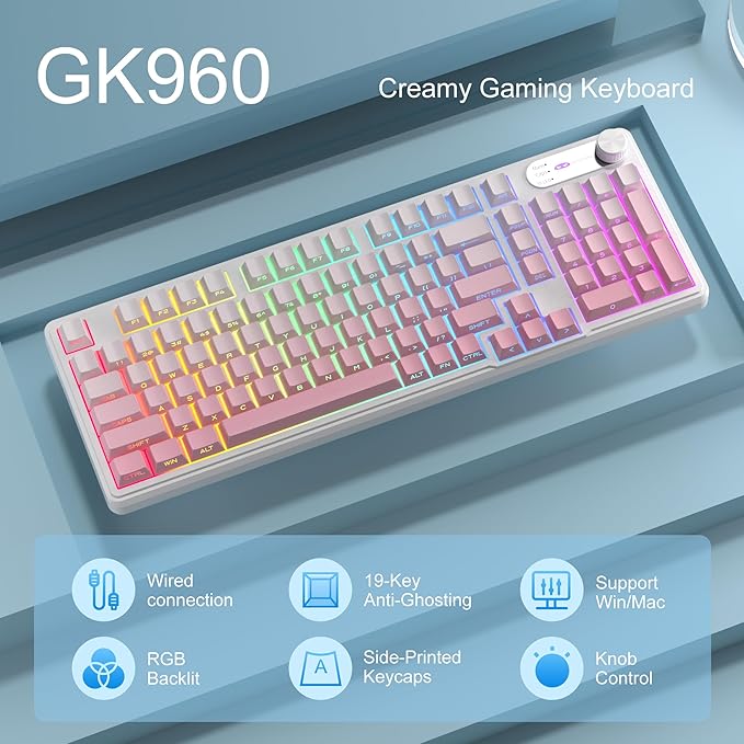 Camiysn Keyboard GK960 98 Keys 95% Layout Keyboards Type-C Connected Keyboard Side Engraved ABS Keycaps for PC/loptop/MAC