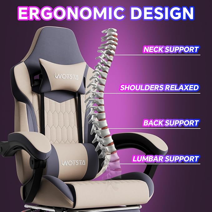 Gaming Chair with Footrest High Back Gaming Chairs PVC Leather Ergonomic Gamer Chair with Adjustable Headrest Lumbar Support Racing Style Video Gaming Chair for Office/Home (Grey)