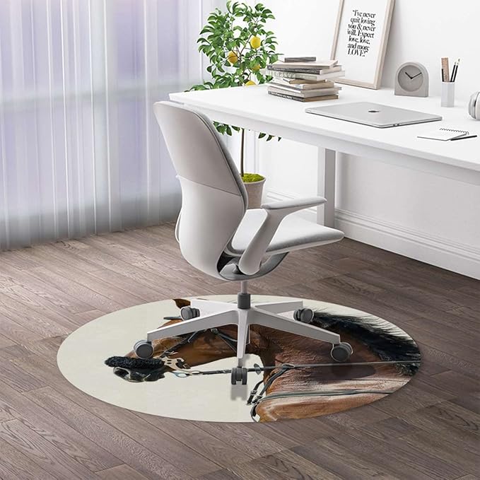 Brown Cream PU Leather Office Chair MatComputer Gaming Desk Chair Mat Chestnut Color Horse Gaming Computer Chair Mat for Home Office Gaming Room Horses Diameter 39.4 in