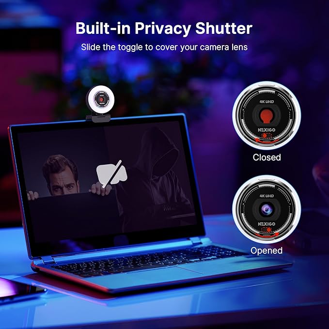 NexiGo 4K Streaming Webcam Kit N680E Pro UHD Webcam w/Ring Light PDAF Autofocus 1080p 60FPS Dual Noise-Canceling Mics Privacy Shutter Lightweight Mini Tripod for Zoom/Teams/Twitch/Google Meet