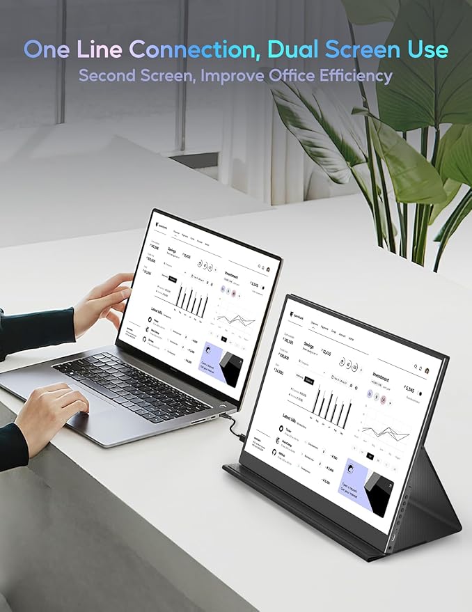 Portable Monitor 14inch 2K Laptop Monitor USB C HDMI Gaming Ultra-Slim IPS Display Smart Cover &amp Speakers 2160 * 1440P Screen for Laptop HDR External Monitor for Laptop PC Phone Mac Xbox