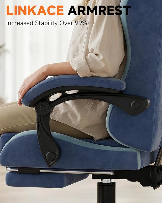 GTPLAYER Gaming Chair for Adults Ergonomic Computer Gaming Chair with Footrest Height Adjustable 90-155° Recline &amp Removable Headrest Lumbar Support Blue