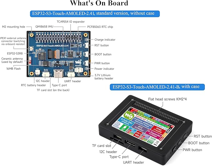 ESP32-S3 2.41inch AMOLED Touch Display Development Board 600x450 32-bit LX7 Dual-core Processor Onboard Accelerometer and Gyroscope Sensor ESP32 with Display (with Case Version)