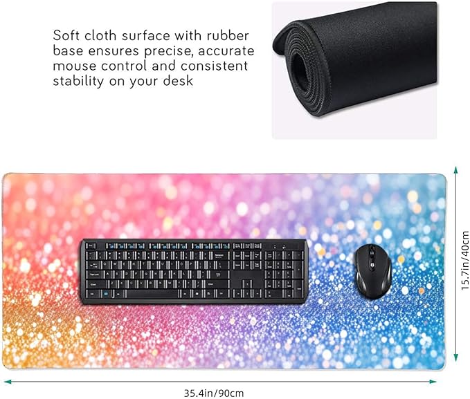 Glitter Large Gaming Mouse Pad 35.5 X 16 Inch Extended Desk Mat for Keyboard and Mouse Waterproof Computer Mousepad with Stitched Edges &amp Non-Slip Base