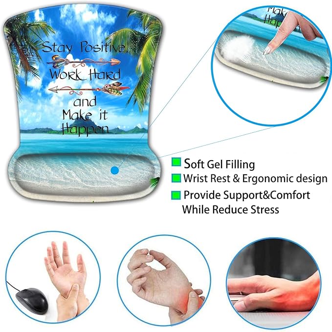 Mouse Pad Wrist Rest and Memory Foam Keyboard Wrist Rest Ergonomic Support Easy Typing for Gaming Computer Office LaptopMotivational Quotes Tropical Beach Coconut PalmTrees Mouse Pad