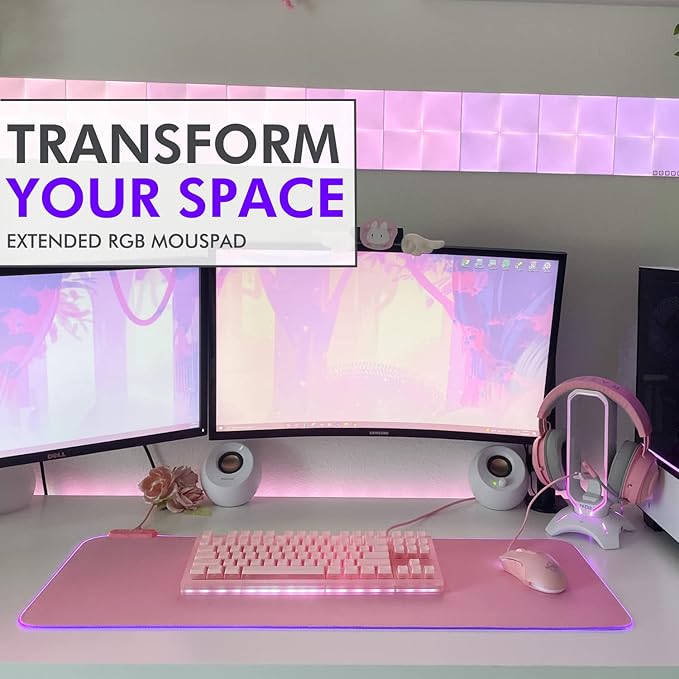 Tilted Nation Pink Mouse Pad | RGB Gaming Mouse Pad Pink (Create Your Dream Setup) Large LED Mousepad Mats for Desk with 8 Light Modes Smooth Gliding and Easy to Clean - Girl Gaming Accessories