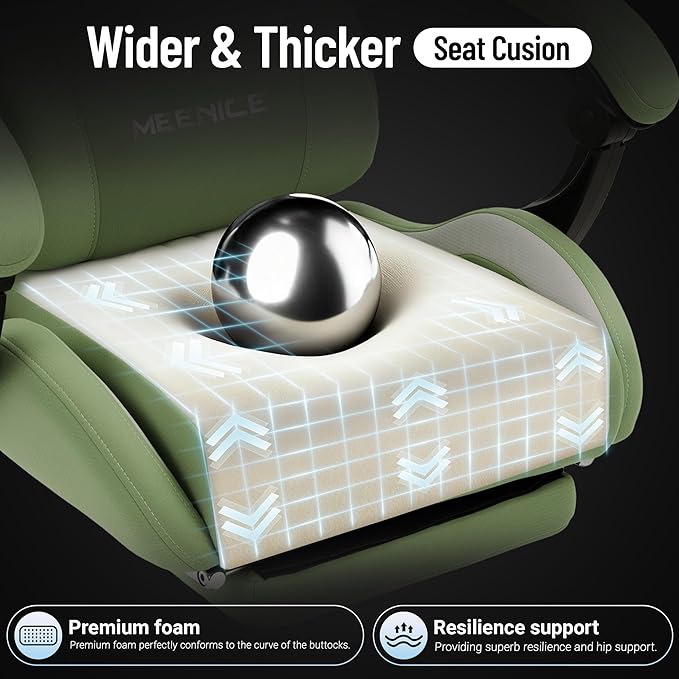 Big and Tall Gaming Chair Fabric with Pocket Spring Cushion High Back Heavy Duty Gaming Chairs for Adults with Massage Lumbar Ergonomic Computer Chair with Footrest 400LBS Fabric Green