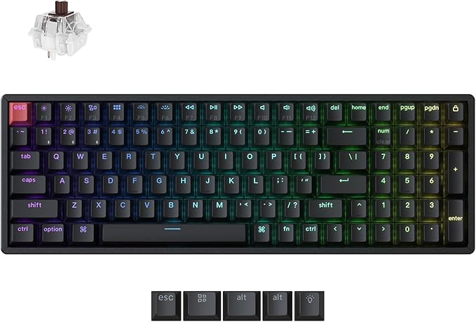 Keychron K4 96% Layout QMK Wireless and Wired Mechanical Keyboard Super Brown Switch RGB Backlight Aluminum Frame with Shine-Through Double-Shot PBT Keycaps for Mac Windows-Version 3