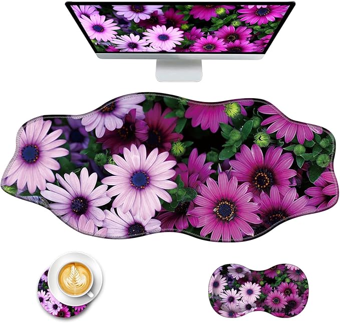 Mouse Pad with Wrist Support + Desk Mat + Coaster 3 in 1 Set XXL Large Gaming Mousepad Ergonomic Mouse Pads for Desk Computer Laptop OfficeAfrican Daisy
