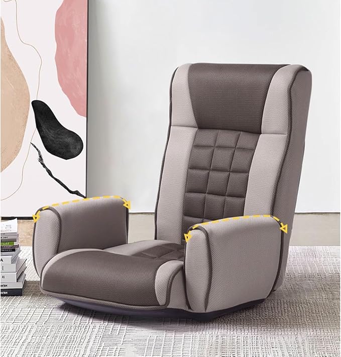 Aimeryup Armrest Legless Chair Metal Foldable Adjustable Height Fabric Cushion Lazy Living Room Hotel 64X48X63CM(Size:64X48X63CMColor:A)