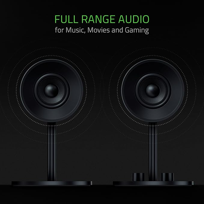 Razer Nommo: Custom Woven Fiberglass 3 Drivers - Rear-Facing Bass Ports - Bass Knob w/ Automatic Gain Control - Full Range 2.0 PC Gaming Speakers