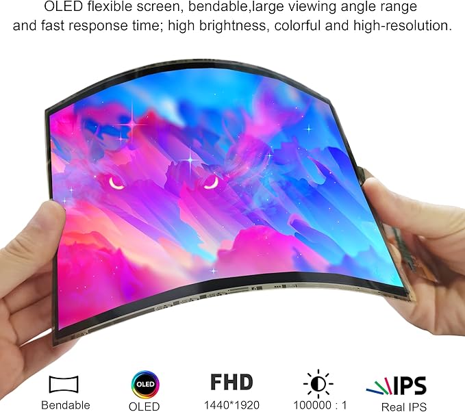 7.8 inch Flexible Display Curved Bendable Screen FHD 1440 * 1920 AMOLED Display with HDMI Driver Board OLED Monitor Without Enclosure Kit for DIY Prototype Demo