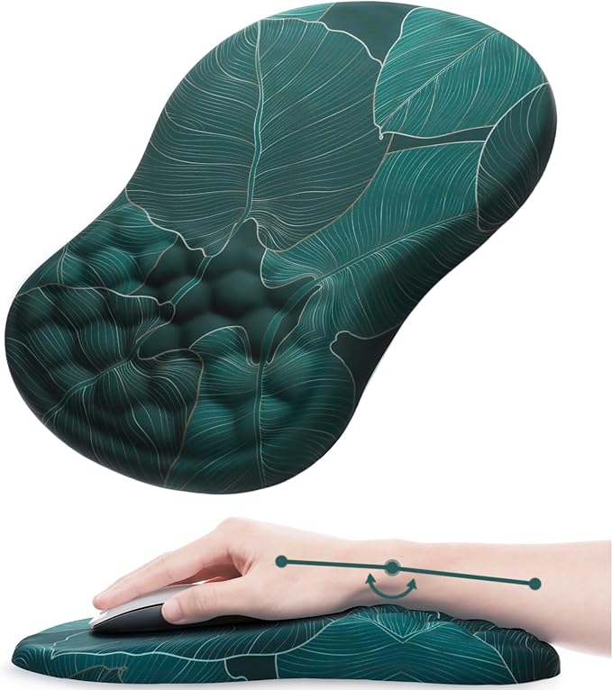 Mouse Pad Wrist Support Ergonomic Mouse Pad with Wrist Rest Comfortable Computer Mouse Pad for Laptop Pain Relief Mousepad with Non-Slip PU Base Banana Leaf Green