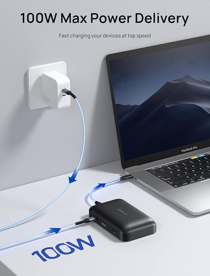 Docking Station JSAUX OmniCase 7-in-1 USB C Hub with Cable Storage Support 1000M Ethernet 4k HDMI 100W USB C PD USB 3.0 SD/TF Card Docking Station for MacBookPro/Air iPad Chromebook