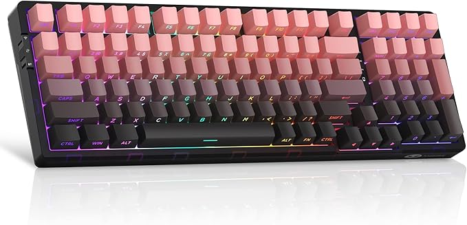 MageGee LIGHT100 Wireless Creamy Keyboard Gasket Structure Hot Swappable 2.4G/USB-C/BT5.0 RGB Backlit Mechanical Gaming Keyboard for Win/Mac/PC 8000mAh Battery Side Printed PBT Keycap Pink