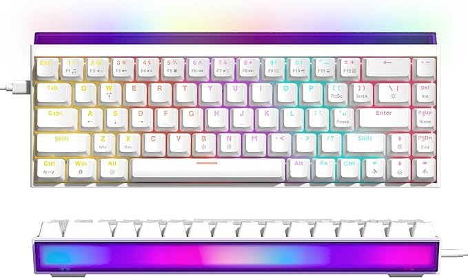 Womier 60% Percent Keyboard with Light Box Wired Keyboard Gaming Mechanical with MCA Keycaps OEM Profile Programable 64 Keys Hot Swap RGB Cream Key Board for PC Computer Win/MAC (WK68 PRO-White)