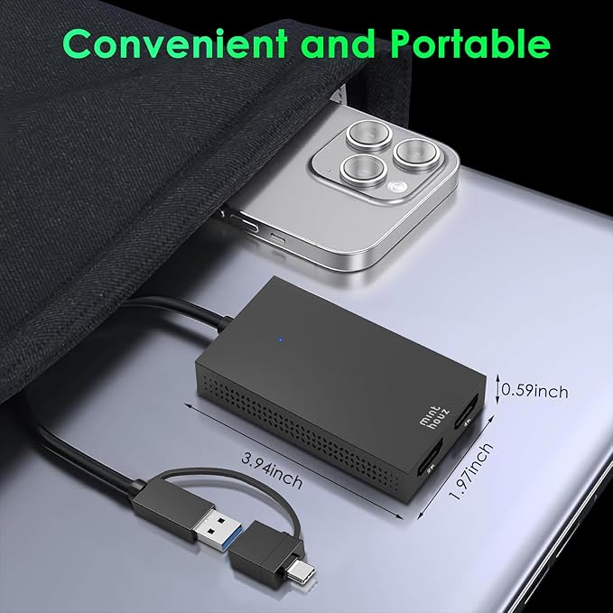 Minthouz HDMI Splitter for Dual Monitors Universal Video Graphics Adapter for Thunderbolt 5/4/3 USB 4 USB-A/C Mac and Windows USB-C to 4K@30Hz &amp1080p@60Hz HDMI Extender for Windows &amp MacB