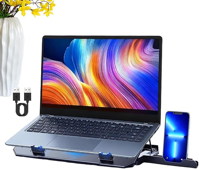 Genérico Laptop Cooling Base | Adjustable Laptop Desk Stand Laptop Stand with Fan | Use In Desk Apartment Office Meeting Travel