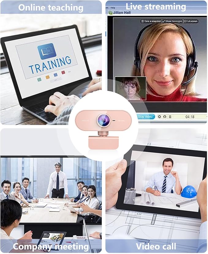 Webcam for pc with MicrophoneFull Hd 1080P Pink Streaming Web Cam with Mic for Mac Laptop Small Computer Camera for DesktopCheap Face Cam for Video ConferenceZoomMicrosoft Teams Meet