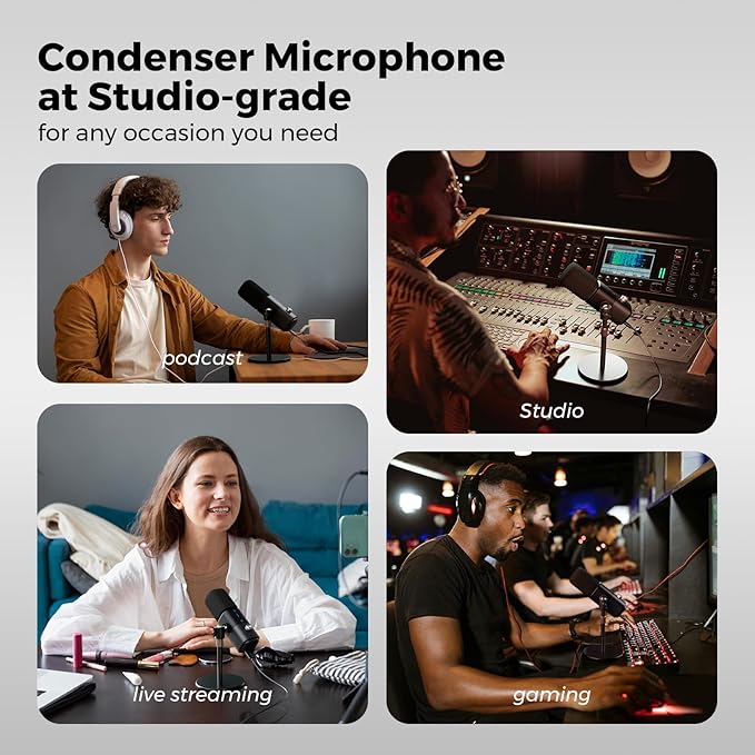NearStream AM25X Gen2 XLR/USB Condenser Microphone with Noise Canceling/Volume Control/Headphone Jack/Mute Podcast Microphone for PC/Audio Mixer Desktop Mic for Stream/Podcast/Gaming/Music Record
