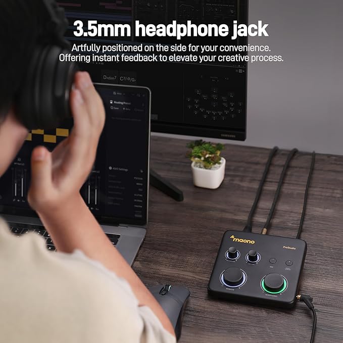 MAONO USB Audio Interface for PC &amp XLR Dynamic Microphone&amp Studio Headphone: Interface with XLR Input 24-bit/192kHz Routing Software Loopback for Recording Music Guitar Podcast Streaming