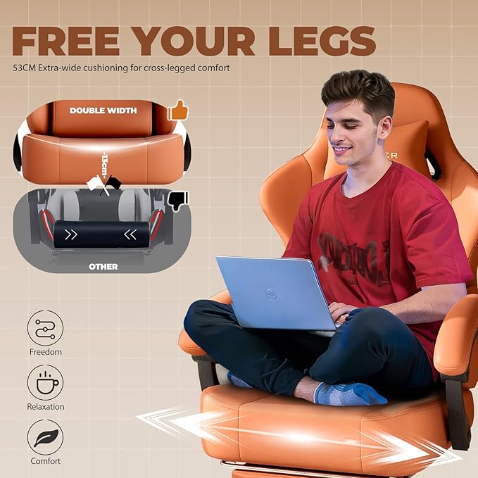 GTPLAYER Gaming Chair with Pocket Spring Cushion Big and Tall Gamings Chairs 350LBS High Back Computer Chair with Footrest for Adults Lumbar Support Swivel Game Chair for Office Leather Orange