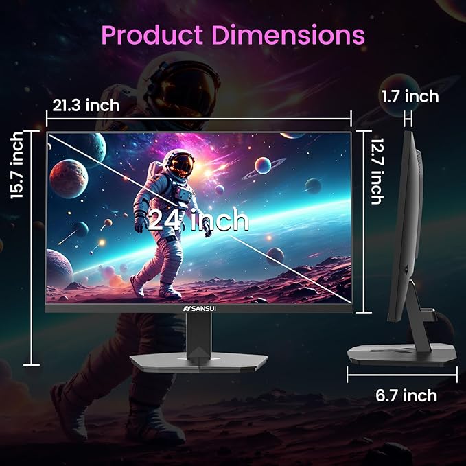 SANSUI 24 Inch Gaming Monitor 160Hz FHD 1080P Computer Monitor FreeSync 1ms 4000:1 Contrast HDMI DP Ports VESA Support Eye Care Monitor for Gaming Office (HDMI Cable Included ES-G24F4M)