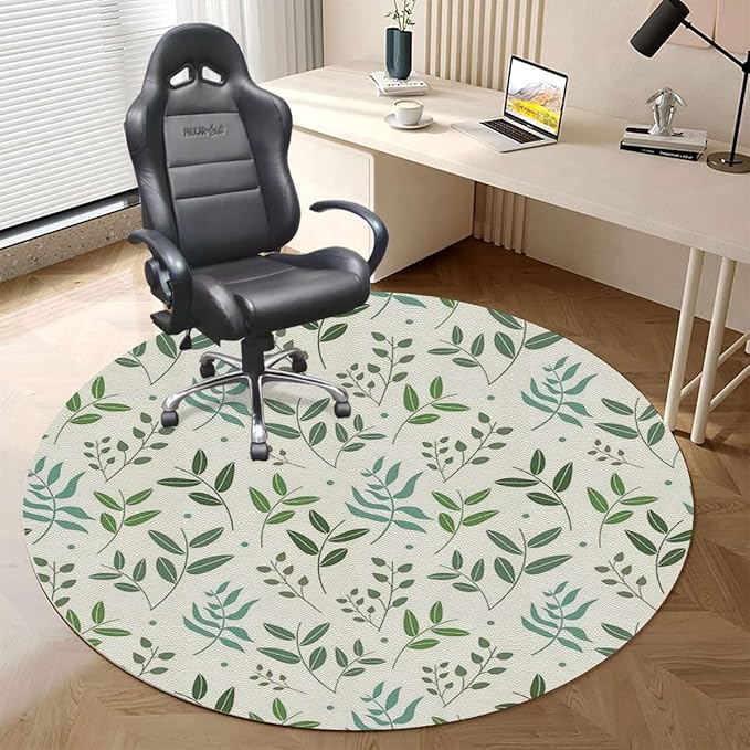 Olive Avocado Green Leather Office Gaming Rolling Floor Mat Green Leaf Watercolor Style Multi-Purpose Computer Desk Chair Mat for Gaming Large Anti-Slip Floor Protector for Home Office Diameter 55 in