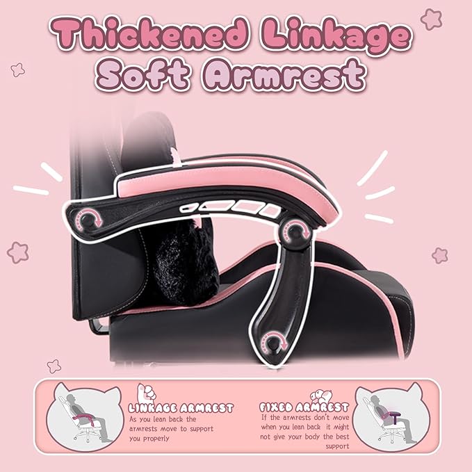 PUKAMI Gaming Chair with Cat EarsCute Computer Chair for Girl with FootrestErgonomic Gamer Chair Kawaii Gaming Chair Game Chair (Light Black)