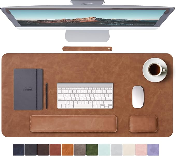 RENMTURE Large Mouse Pad and Keyboard Wrist Rest Desk Pad for Keyboard and Mouse Large Gaming Mouse Pad with Wrist Support Desk Mat for Work and Gaming (Brown)