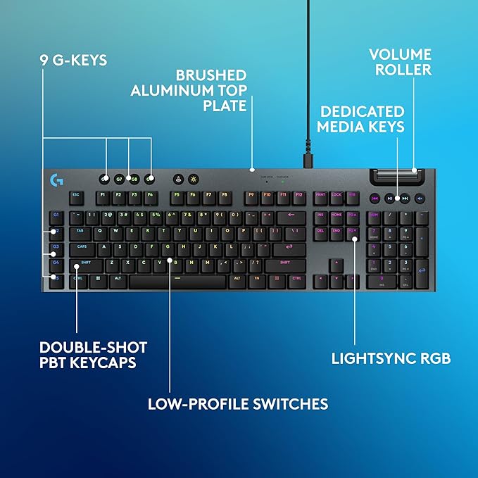 Logitech G915 X Low-Profile Wired Mechanical Gaming Keyboard Double-Shot PBT Keycaps Fully Programmable Keys RGB Lighting Aluminum Finish GL Red Linear Switches - PC/Mac