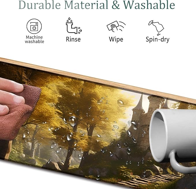 Mouse Pad Combo Large Gaming Mouse Pad + Keyboard Wrist Support + Mouse Wrist Rest + Coaster Table Pad 31.5 x 11.8 with Memory Foam Ergonomic Wrist Pad Set Fairytale Castle