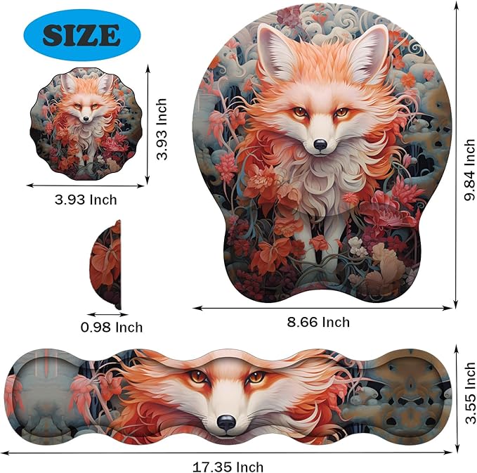 Ergonomic Keyboard Wrist Support Pad and Wrist Support Mouse Pad Anti-Slip with Gel Memory Mouse Pad Set Suitable for Office Use/Home Use - Fox